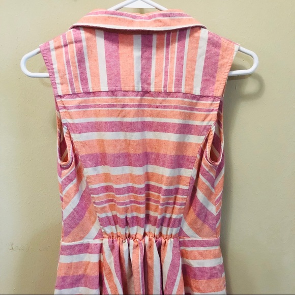 Entro Girl’s Linen Blend Sleeveless Midi Dress in Sz. Medium Pink Orange Stripes - Picture 5 of 8